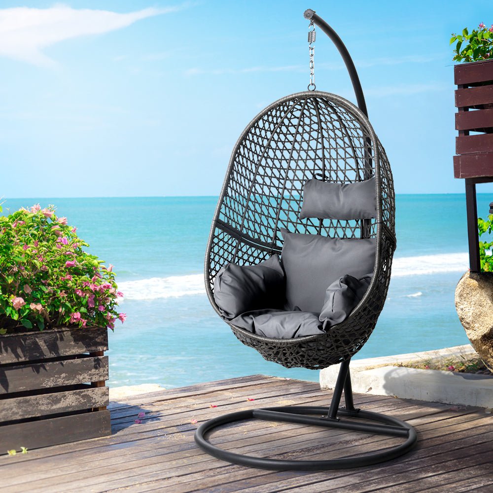 Discover the Gardeon Swing Chair Egg Hammock With Stand - Perfect Outdoor Furniture Wicker Seat in Black! - Outdoor Immersion