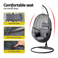 Thumbnail for Gardeon Swing Chair Egg Hammock With Stand Outdoor Furniture Wicker Seat Black - Outdoor Immersion