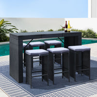 Thumbnail for Gardeon 7-Piece Outdoor Bar Set Dining Table Stools Wicker Patio Setting