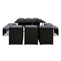 Thumbnail for Gardeon Outdoor Dining Set 11 Piece Wicker Table Chairs Setting Black