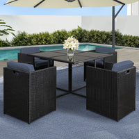 Thumbnail for Gardeon Outdoor Dining Set 5 Piece Wicker Table Chairs Setting Black