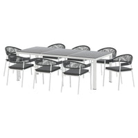 Thumbnail for Gardeon Outdoor Dining Set 9 Piece Steel Table Chairs Setting White