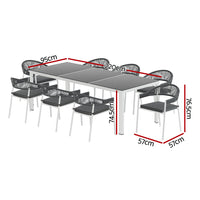 Thumbnail for Gardeon Outdoor Dining Set 9 Piece Steel Table Chairs Setting White