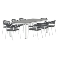 Thumbnail for Gardeon Outdoor Dining Set 9 Piece Steel Table Chairs Setting White