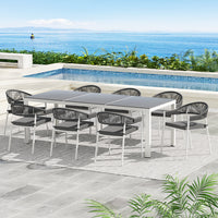 Thumbnail for Gardeon Outdoor Dining Set 9 Piece Steel Table Chairs Setting White