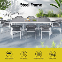 Thumbnail for Gardeon Outdoor Dining Set 9 Piece Steel Table Chairs Setting White