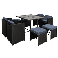 Thumbnail for Gardeon Outdoor Dining Set 9 Piece Wicker Table Chairs Setting Black