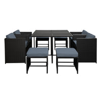 Thumbnail for Gardeon Outdoor Dining Set 9 Piece Wicker Table Chairs Setting Black