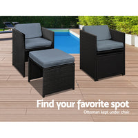 Thumbnail for Gardeon Outdoor Dining Set 9 Piece Wicker Table Chairs Setting Black