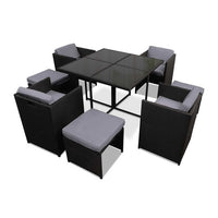 Thumbnail for Gardeon Outdoor Dining Set 9 Piece Wicker Table Chairs Setting Black