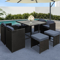 Thumbnail for Gardeon Outdoor Dining Set 9 Piece Wicker Table Chairs Setting Black