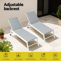 Thumbnail for Gardeon Sun Lounger Chaise Lounge Wheels Patio Furniture Outdoor Setting White