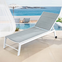 Thumbnail for Gardeon Sun Lounger Chaise Lounge Wheels Patio Furniture Outdoor Setting White