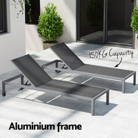 Thumbnail for Gardeon Sun Lounge Outdoor Lounger Aluminium Folding Beach Chair Wheels Patio