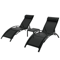 Thumbnail for Gardeon 3PC Sun Lounge Outdoor Lounger Steel Table Chairs Patio Furniture Garden