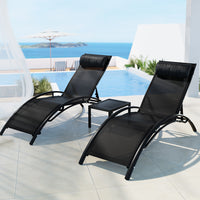 Thumbnail for Gardeon 3PC Sun Lounge Outdoor Lounger Steel Table Chairs Patio Furniture Garden