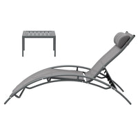 Thumbnail for Gardeon 3PC Sun Lounge Outdoor Lounger Steel Table Chairs Patio Furniture Grey