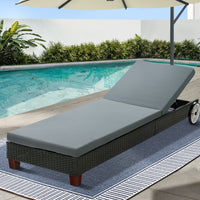 Thumbnail for Gardeon Sun Lounge Wicker Lounger Outdoor Furniture Day Bed Wheels Patio Black