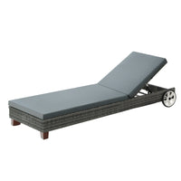 Thumbnail for Gardeon Sun Lounge Wicker Lounger Outdoor Furniture Day Bed Wheels Patio Grey