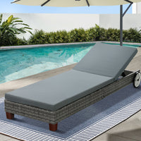 Thumbnail for Gardeon Sun Lounge Wicker Lounger Outdoor Furniture Day Bed Wheels Patio Grey