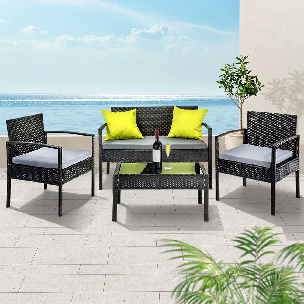 Gardeon Outdoor Sofa Set Wicker Lounge Setting Table and Chairs Patio Furniture