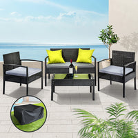 Thumbnail for Gardeon Outdoor Sofa Set Wicker Lounge Setting Table and Chairs Storage Cover