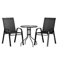 Thumbnail for Gardeon 3PC Outdoor Bistro Set Table and Chairs Stackable Patio Furniture Black