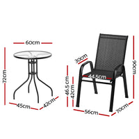 Thumbnail for Gardeon 3PC Outdoor Bistro Set Table and Chairs Stackable Patio Furniture Black