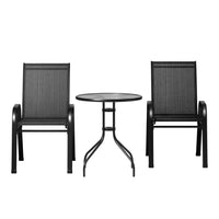 Thumbnail for Gardeon 3PC Outdoor Bistro Set Table and Chairs Stackable Patio Furniture Black