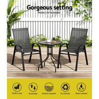 Thumbnail for Gardeon 3PC Outdoor Bistro Set Table and Chairs Stackable Patio Furniture Black