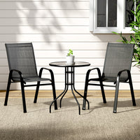 Thumbnail for Gardeon 3PC Outdoor Bistro Set Table and Chairs Stackable Patio Furniture Black