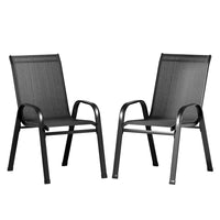 Thumbnail for Gardeon 2PC Outdoor Dining Chairs Stackable Lounge Chair Patio Furniture Black