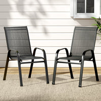 Thumbnail for Gardeon 2PC Outdoor Dining Chairs Stackable Lounge Chair Patio Furniture Black