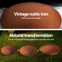 Thumbnail for Grillz 56cm Fire Pit Iron Rustic Bowl Outdoor