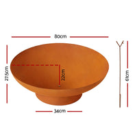 Thumbnail for Grillz Fire Pit Iron Bowl 80cm Outdoor Patio Fireplace