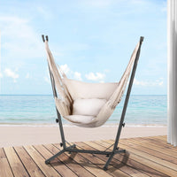 Thumbnail for Gardeon Hammock Chair Outdoor Camping Hanging with Stand Cream