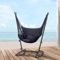 Thumbnail for Gardeon Hammock Chair Outdoor Camping Hanging with Stand Grey