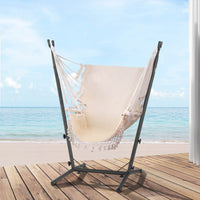 Thumbnail for Gardeon Hammock Chair Outdoor Camping Hanging with Stand Cream