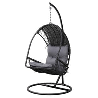 Thumbnail for Gardeon Outdoor Egg Swing Chair Wicker Furniture Pod Stand Armrest Black