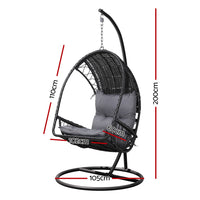 Thumbnail for Gardeon Outdoor Egg Swing Chair Wicker Furniture Pod Stand Armrest Black