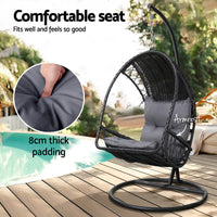 Thumbnail for Gardeon Outdoor Egg Swing Chair Wicker Furniture Pod Stand Armrest Black