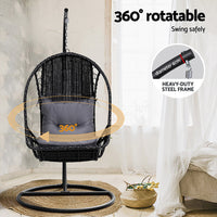 Thumbnail for Gardeon Outdoor Egg Swing Chair Wicker Furniture Pod Stand Armrest Black