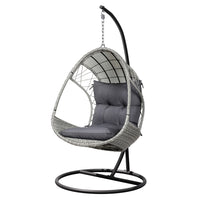 Thumbnail for Gardeon Outdoor Egg Swing Chair Wicker Furniture Pod Stand Armrest Light Grey