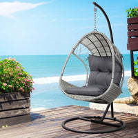 Thumbnail for Gardeon Outdoor Egg Swing Chair Wicker Furniture Pod Stand Armrest Light Grey