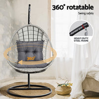 Thumbnail for Gardeon Outdoor Egg Swing Chair Wicker Furniture Pod Stand Armrest Light Grey