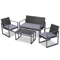 Thumbnail for Gardeon 4 PCS Outdoor Sofa Set Rattan Furniture Glass Top Table Chairs Black