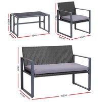 Thumbnail for Gardeon 4 PCS Outdoor Sofa Set Rattan Furniture Glass Top Table Chairs Black