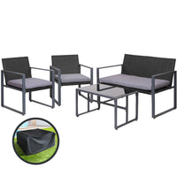 Thumbnail for Gardeon 4 PCS Outdoor Sofa Set Rattan Furniture with Storage Cover Chairs Black