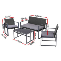 Thumbnail for Gardeon 4 PCS Outdoor Sofa Set Rattan Furniture with Storage Cover Chairs Black