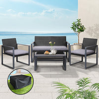 Thumbnail for Gardeon 4 PCS Outdoor Sofa Set Rattan Furniture with Storage Cover Chairs Black